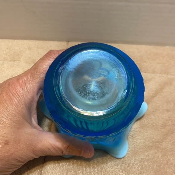 Fenton Blue opalescent ruffled cherry pattern glass vase - Picture 6 of 8